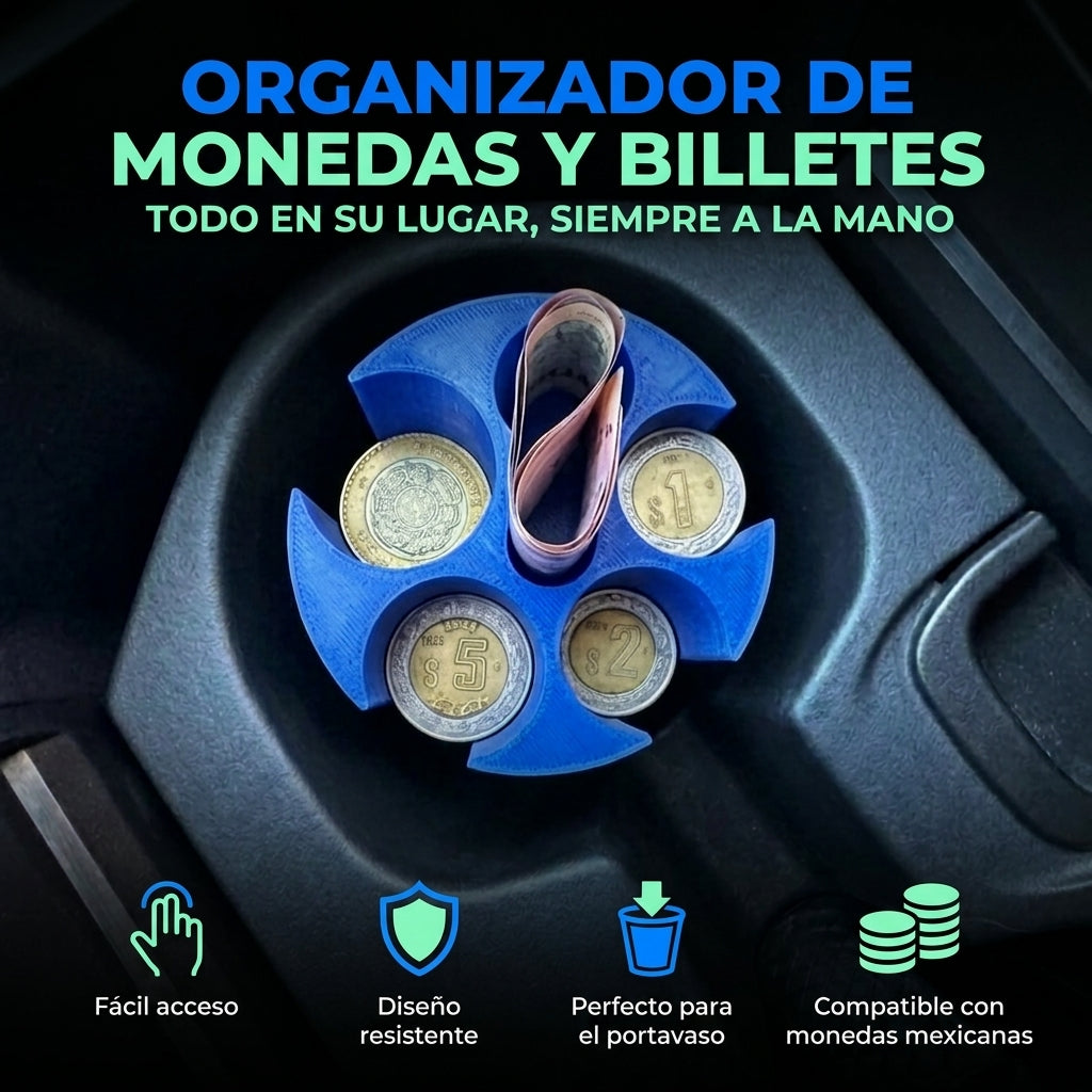 ORGANIZADOR DE MONEDAS Y BILLETES PARA CARRO - Paquete de 9