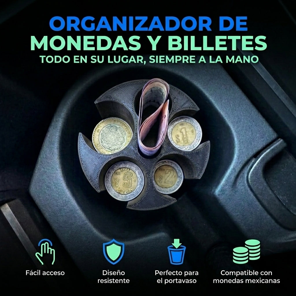 ORGANIZADOR DE MONEDAS Y BILLETES PARA CARRO - Paquete de 9