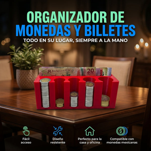 ORGANIZADOR DE MONEDAS Y BILLETES PARA MESA - Paquete de 8