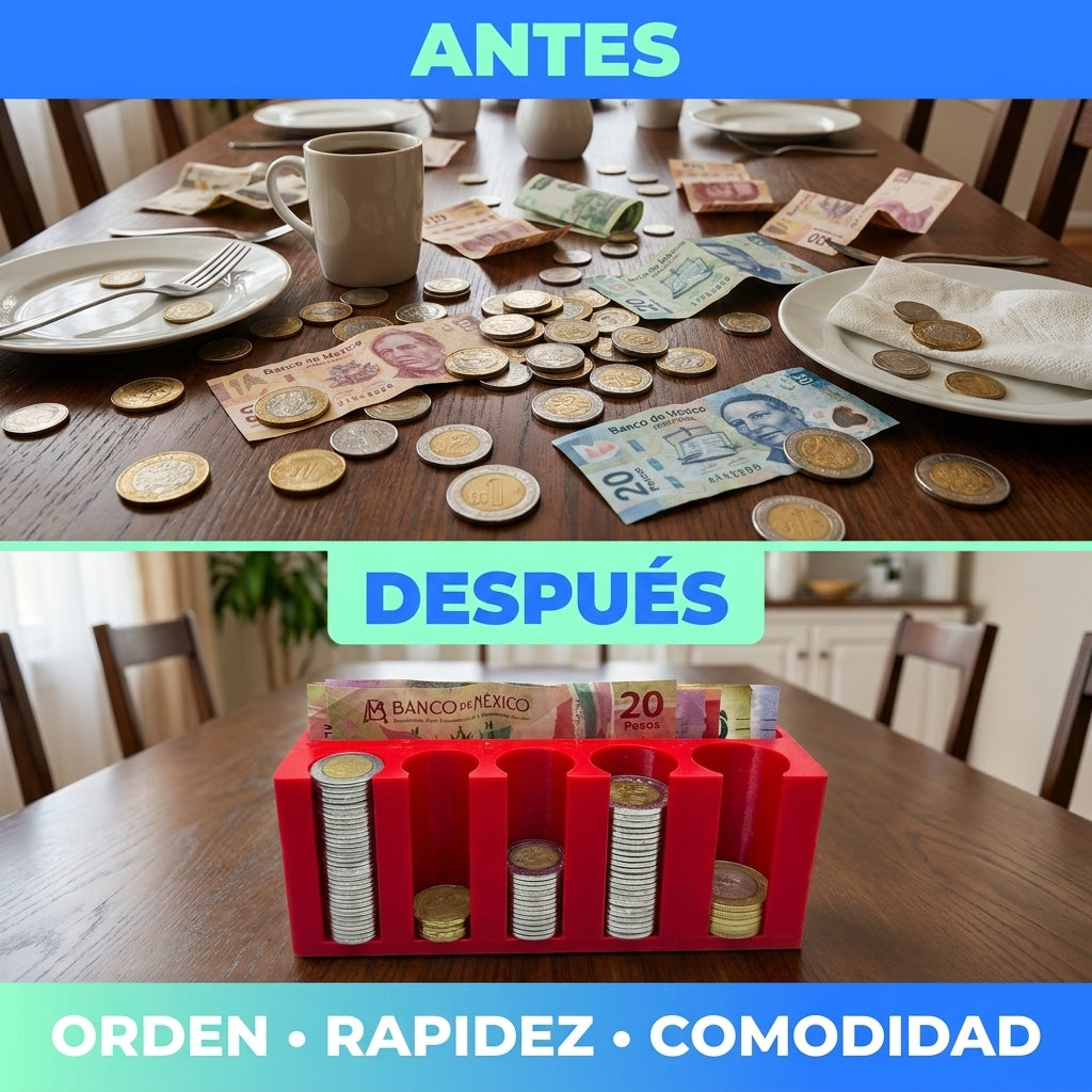 ORGANIZADOR DE MONEDAS Y BILLETES PARA MESA - Paquete de 8